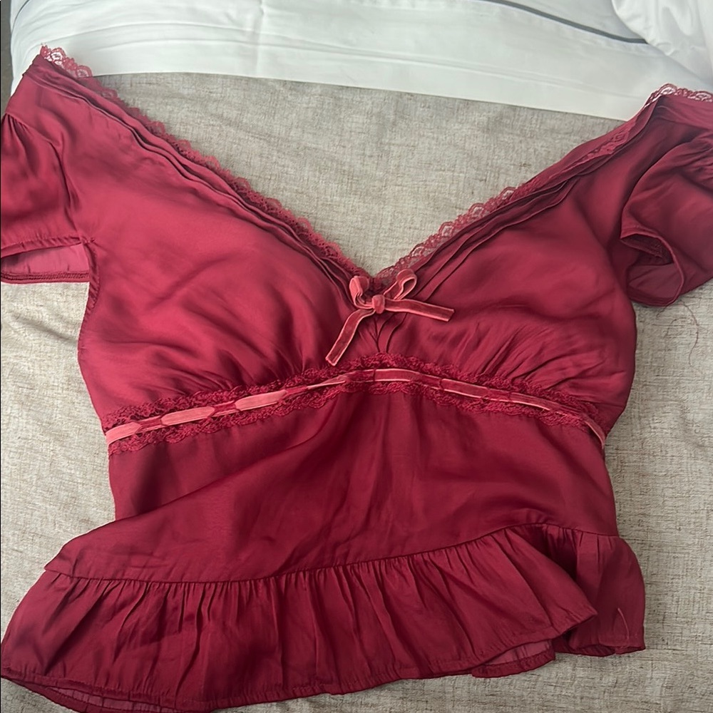 Pacsun Red Lace Trim Blouse Top